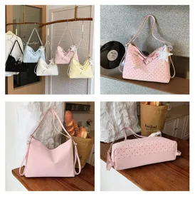Women shoulder tote bag commuter PU leather casual large capacity stylish polka dot handbag
