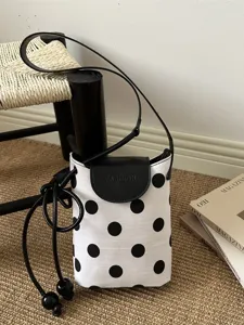 Borsa a Tracolla in Tela a Pois da Donna Borsa per Telefono da Spalla Causale Carina Borsetta con Coulisse