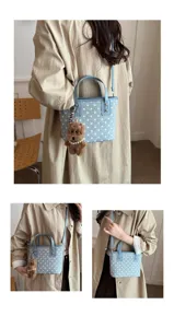 Modische gepunktete Eimer Schultertasche im japanischen koreanischen Stil für tägliche Damen.