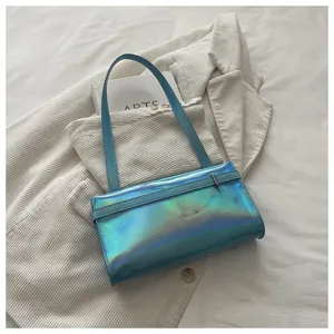 Stylish iridescent blue shoulder bag underarm handbag for women casual minimalist daily use