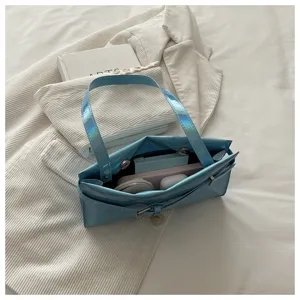 Glossy patent leather shoulder bag light blue stylish underarm handbag for women daily commute