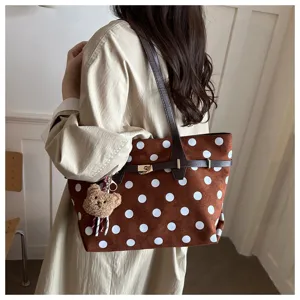 Borsa tote vintage in camoscio marrone a pois da donna grande borsa a spalla da lavoro