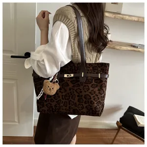 Borsa Shopper in Camoscio Leopardato Retro Donna Grande Capacità Borsa a Tracolla chic