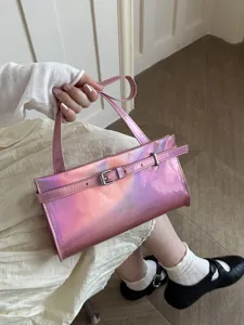 Women Fashion PU Leather Underarm Shoulder Bag Minimalist Casual Tote Purse With Belt Decor And Zipper Closure