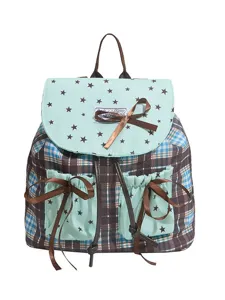 Zaino menta a quadri con stelle da donna borsa scolastica elegante con fiocchi marroni