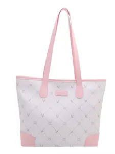 Stylish pink and white tote bag large capacity commuter shoulder bag for women daily use.