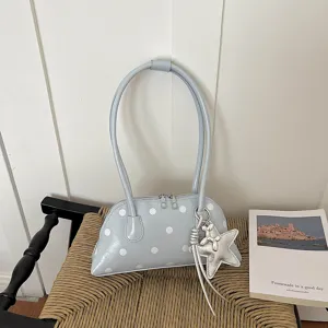 Trendy Koreaanse stijve polka dot schoudertas voor dames, elegante forenzen tas met leuke hanger.