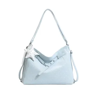 Light blue polka dot convertible shoulder backpack bag for women daily commute style stylish