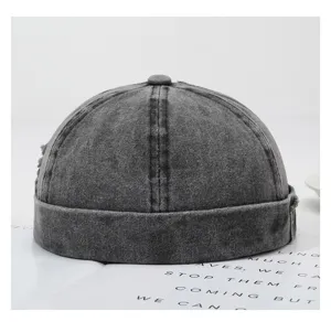 Vintage gewaschene graue Baumwolle Docker Mütze, Retro Distressed Miki Cap für Damen und Herren.