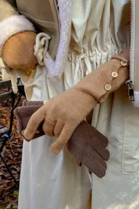 Guantes de invierno de punto para mujer con botones gruesos cálidos estilo elegante frío