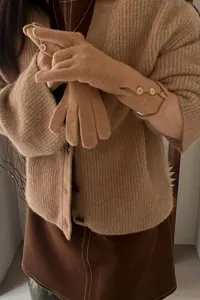 Guantes de punto de invierno para mujer con botones guantes cálidos y táctiles para estilo diario