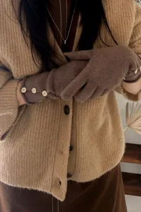 Guantes de punto de invierno para mujer con botones decorativos ropa abrigada para clima frío