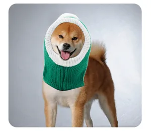 Green white pet knitted hat hood for dogs cats funny costume pet headwear accessory detail