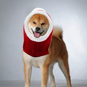 Pet knitted hat red white dog cat cute headwear warm winter funny costume holiday outfit dress up