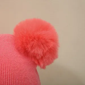 Cute baby knitted beanie hat with fluffy pom pom warm comfortable winter infant apparel