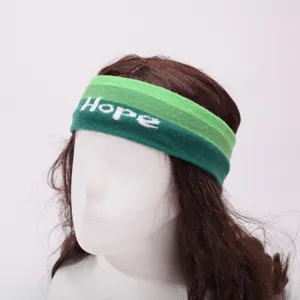 Gestricktes Sportstirnband mit gruenen Streifen und Hope Schriftzug, elastisches Yoga Stirnband.