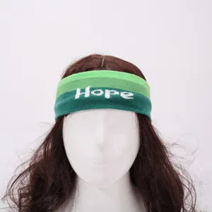 Grünes gestreiftes Strick-Sportstirnband mit Hope-Text, breites elastisches Yoga-Haarband.