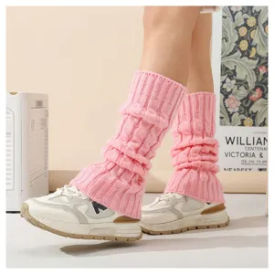Rosa geflochtene Stulpen Damen kuschelwarm Winter Strick Beinlinge Stiefel Socken