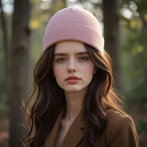 Γυναικείο ροζ πλεκτό σκουφάκι beanie, ζεστό χειμωνιάτικο καπέλο για καθημερινή χρήση.