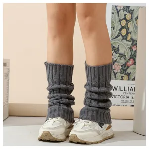 Graue Strick Beinwarmer Damen Winter kuschelige Stiefelmanschetten warme Socken Mode Accessoire