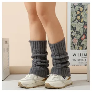 Herbst Winter Zopfstrick Beinstulpen Damen thermische Slouch Socken vintage graue Stiefelstulpen
