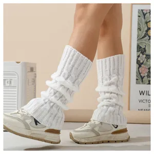 Damen weiße Zopfmuster Beinstulpen gemütliche Winter warme slouch Stiefel Socken