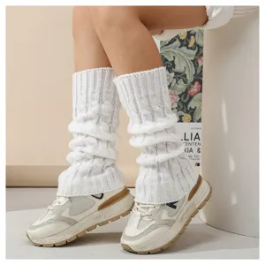 Damen weiße Zopfmuster Beinstulpen gemütliche Winter warme slouch Stiefelsocken Mode Accessoire