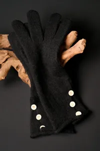 Guantes de punto cálidos de invierno para mujer con botones bonitos, gruesos y acogedores.