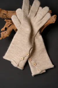Guantes de invierno cálidos de punto para mujer beige lana gantes táctiles con botones de madera
