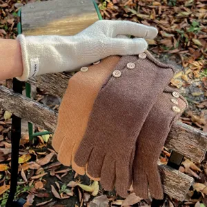 Guantes de Punto Cálidos de Invierno para Mujer Manoplas Táctiles Espesadas Diseño de Botón Elegante Para Ropa de Mano en Clima Frío