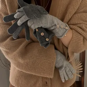 Guantes de punto cálidos de invierno para mujer diseño de botones gruesos táctiles