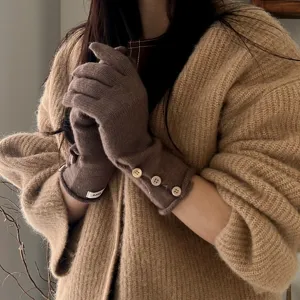 Guantes de punto cálidos de invierno para mujer gruesos táctiles con botones de madera