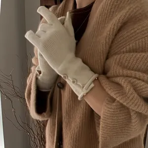 Guantes de invierno de punto cálido para mujer con diseño de botones, cómodos guantes térmicos.