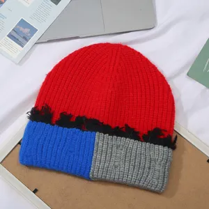 Farblich abgesetzte Strickmütze mit Fransen, warme Wintermütze im koreanischen Stil.