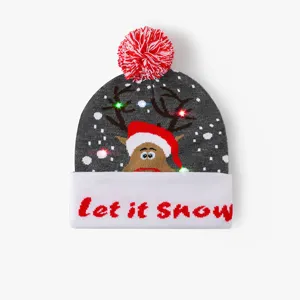 Christmas LED Knitted Beanie Hat Warm Winter Cute Pom Pom Hat for Holiday Party