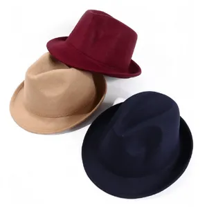 Classic men wool felt fedora hat short brim jazz cap retro solid color gentleman hat detail