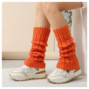 Gemütliche orange Strick Stulpen für Damen, warme Zopfmuster Beinstulpen im Winter