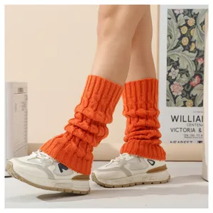 Oranger Zopfstrick Beinwärmer für Damen, gemütliche Winter Thermo Stiefelsocken.