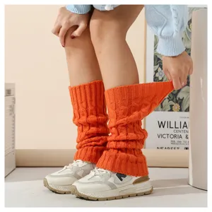 Oranger grobgestrickter Beinwärmer für Damen, kuschelige Winter Strick Stulpen Socken.