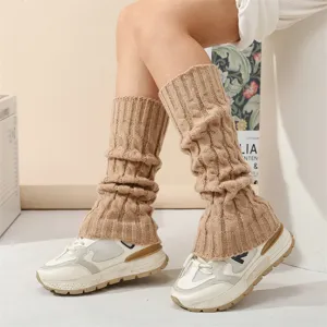 Herbst Winter Zopfstrick Beinstulpen Damen warme Stulpen modische Stiefelueberzieher beige
