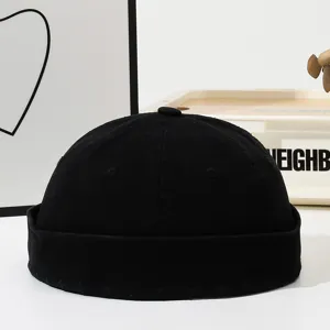 Cappello docker nero vintage lavato in cotone berretto miki senza tesa retro streetwear