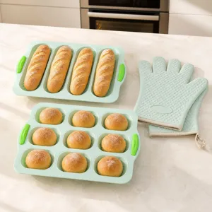 Teglia per Baguette in Silicone e Stampo per Pane con Guanti di Isolamento Termico Utensile Antiaderente
