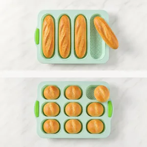 Set di stampi in silicone per baguette e pane rotondo, utensile da cucina antiaderente.