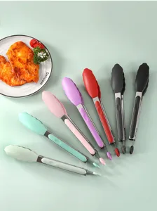 9-inch food-grade silicone kitchen tongs stainless steel barbecue grilling meat tools