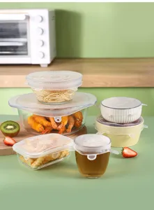 Silicone stretch lids 6-piece set for food storage, reusable kitchen bowl covers and seals.