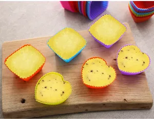 Moldes de silicona para magdalenas coloridos corazón y cuadrado repostería cocina DIY