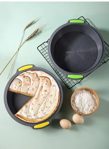 Moule de cuisson rond en silicone avec poignées colorées pour gâteau pizza, antiadhésif.