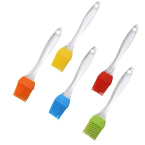 Set of 5 colorful silicone pastry basting brushes with clear crystal handles for BBQ and baking.