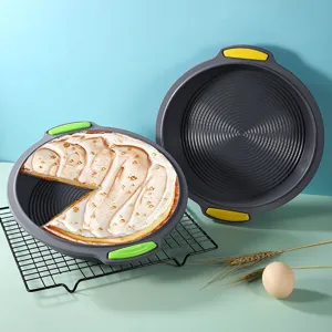 Moule à Gâteau Pizza Rond en Silicone Bicolore Antiadhésif Pain Pâtisserie avec Poignées Binaurales Résistant à la Chaleur Outil de Cuisson Cuisine