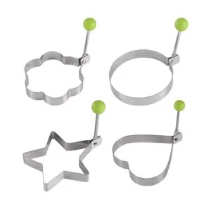 Stainless steel fried egg ring mold kitchen tool set with cute green handle, 4-piece